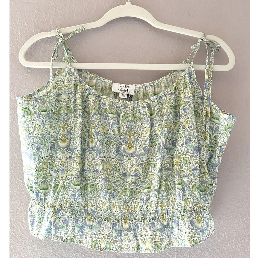 NWT J.Crew Organic Cotton Ruffle Waist Tank in Liberty Lodden Fabric Fairy XL - Picture 3 of 6
